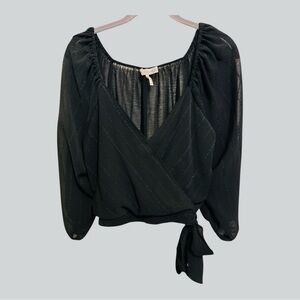 BCBG Y2K Womens Black Whimsigoth Gothic Sheer Partial Lined Wrap Crop Top Size M